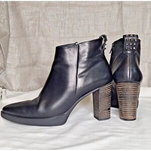 PAUL GREEN Women's Black Leather Studded Stacked Platform Ankle Boots Size 6 M